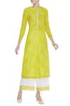 Buy_Anjul Bhandari_Yellow Hand Woven Long Kurta With Palazzos_at_Aza_Fashions