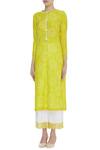 Anjul Bhandari_Yellow Hand Woven Long Kurta With Palazzos_Online_at_Aza_Fashions