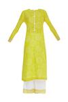 Buy_Anjul Bhandari_Yellow Hand Woven Long Kurta With Palazzos_Online_at_Aza_Fashions