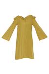 Buy_Chambray & CO._Yellow Plain Sweetheart Neck Button Down Off Shoulder Ruffle Dress_Online_at_Aza_Fashions