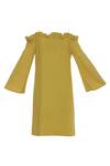 Shop_Chambray & CO._Yellow Plain Sweetheart Neck Button Down Off Shoulder Ruffle Dress_Online_at_Aza_Fashions