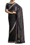 Buy_Sue Mue_Black Raw Silk And Georgette Embroidered Boat Saree With Metallic And Blouse _at_Aza_Fashions