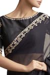 Sue Mue_Black Raw Silk And Georgette Embroidered Boat Saree With Metallic And Blouse _Online_at_Aza_Fashions