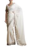 Buy_Sue Mue_Off White Saree With Embellished Border And Blouse_at_Aza_Fashions