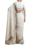 Shop_Sue Mue_Off White Raw Silk And Georgette Saree With Embellished Border And Blouse _at_Aza_Fashions