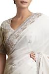 Sue Mue_Off White Saree With Embellished Border And Blouse_Online_at_Aza_Fashions