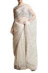 Buy_Sue Mue_White Raw Silk And Tulle Embroidered Boat Saree With Embellished Blouse _at_Aza_Fashions