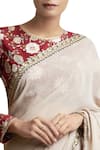 Sue Mue_White Raw Silk And Georgette Embroidered Long Clay Saree With Blouse _Online_at_Aza_Fashions