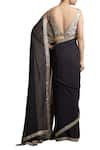 Shop_Sue Mue_Black Raw Silk And Georgette Embroidered V Neck Saree With Blouse _at_Aza_Fashions