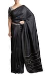 Buy_Sue Mue_Black Tussar Silk Embroidered Round Saree With Metallic Belt And Blouse _at_Aza_Fashions