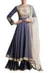 Buy_Sue Mue_Grey Round Kurta Palazzo Set With Embroidered Bodice _at_Aza_Fashions