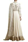 Shop_Sue Mue_White Mandarin Collar Handloom Cotton Anarkali With Dupatta _at_Aza_Fashions