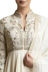 Sue Mue_White Mandarin Collar Handloom Cotton Anarkali With Dupatta _Online_at_Aza_Fashions