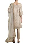 Shop_Sue Mue_Beige Boat Neck Metallic Embroidered Kurta And Straight Pant Set _at_Aza_Fashions