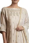 Sue Mue_Beige Boat Neck Metallic Embroidered Kurta And Straight Pant Set _Online_at_Aza_Fashions