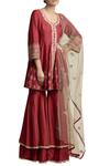 Buy_Sue Mue_Red Round Embroidered Kurta Sharara Set _at_Aza_Fashions