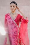 Label Mansi Nagdev_Red Chanderi Silk Printed Bandhani V Neck Falak Angrakha Set _Online_at_Aza_Fashions