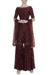 Buy_Rajat K Tangri_Maroon Boat Neck Embroidered Sharara Jumpsuit With Dupatta _at_Aza_Fashions
