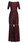 Buy_Rajat K Tangri_Maroon Boat Neck Embroidered Sharara Jumpsuit With Dupatta _Online_at_Aza_Fashions