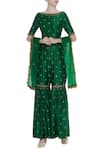 Buy_Rajat K Tangri_Green Boat Neck Hand Embroidered Sharara Jumpsuit _at_Aza_Fashions
