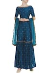 Buy_Rajat K Tangri_Blue Embroidery Boat Neck Hand Jumpsuit Sharara With Dupatta _at_Aza_Fashions