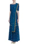 Rajat K Tangri_Blue Embroidery Boat Neck Hand Jumpsuit Sharara With Dupatta _Online_at_Aza_Fashions