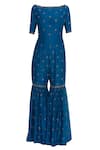 Buy_Rajat K Tangri_Blue Embroidery Boat Neck Hand Jumpsuit Sharara With Dupatta _Online_at_Aza_Fashions