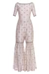 Buy_Rajat K Tangri_Off White Boat Neck Booti Hand Embroidered Jumpsuit Sharara With Dupatta _Online_at_Aza_Fashions