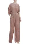 Buy_Rajat K Tangri_Peach Embroidery Sequin Asymmetric Off Shoulder Jumpsuit _at_Aza_Fashions