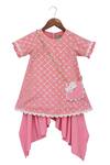 Buy Fayon Kids Pink Crepe, Net, Cotton Lace Bottie Kurti With Dhoti Pants at Aza Fashions Buy_Fayon Kids_Pink Crepe, Net, Cotton Lace Bottie Kurti With Dhoti Pants _at_Aza_Fashions