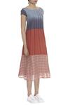 Itara_Blue Cotton Color Block Midi Dress_Online_at_Aza_Fashions