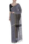 Buy_Galang Gabaan_Grey Woven Linen Saree With Zari Border_at_Aza_Fashions