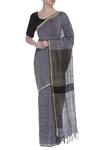 Galang Gabaan_Grey Woven Linen Saree With Zari Border_Online_at_Aza_Fashions