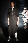 Shop_Antar Agni_Black Linen Blend Overlap Asymmetrical Kurta _at_Aza_Fashions