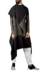Buy_Antar Agni_Black Cotton Zari Asymmetrical Cape Style Kurta _at_Aza_Fashions