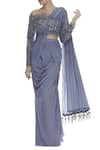 Buy_Nitika Kanodia Gupta_Grey Crepe Cutdana Pre-draped Saree With Embellished Blouse  _at_Aza_Fashions