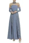 Buy_Nitika Kanodia Gupta_Grey Off-shoulder Embellished Kurta Set  _at_Aza_Fashions