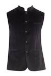 Buy_Vikram Bajaj_Grey Cotton Velvet Solid Sleeveless Nehru Jacket With Front Pockets_Online_at_Aza_Fashions