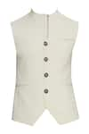 Buy_Vikram Bajaj_White Cotton Solid Zipper Detailed Nehru Jacket  _Online_at_Aza_Fashions