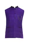 Buy_Bhusattva_Blue Nehru Jacket With Metal Chain Brooch_Online_at_Aza_Fashions