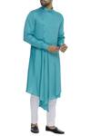 Buy_Dhruv Vaish_Blue Draped Asymmetric Kurta_at_Aza_Fashions