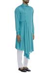 Dhruv Vaish_Blue Draped Asymmetric Kurta_Online_at_Aza_Fashions
