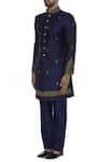Vanshik_Blue Raw Silk Hand Embroidered Sherwani With Pant _Online_at_Aza_Fashions