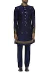 Buy_Vanshik_Blue Raw Silk Hand Embroidered Sherwani With Pant _Online_at_Aza_Fashions