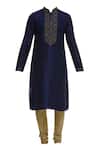 Buy_Vanshik_Blue Raw Silk Zari Hand Embroidered Kurta With Churidar _Online_at_Aza_Fashions