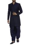 Buy_Vanshik_Blue Resham Embroidered Sherwani With Pyjama_at_Aza_Fashions