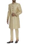 Buy_Vanshik_Cream Matka Silk Embroidery Resham Thread Zardozi Sherwani With Churidar _at_Aza_Fashions