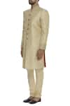 Vanshik_Cream Matka Silk Embroidery Resham Thread Zardozi Sherwani With Churidar _Online_at_Aza_Fashions