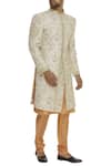 Buy_Vanshik_Off White Raw Silk Embroidery Floral Jaal Sherwani Set _at_Aza_Fashions