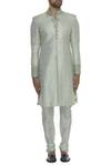 Buy_Vanshik_Green Brocade Embellished Sherwani Set_Online_at_Aza_Fashions